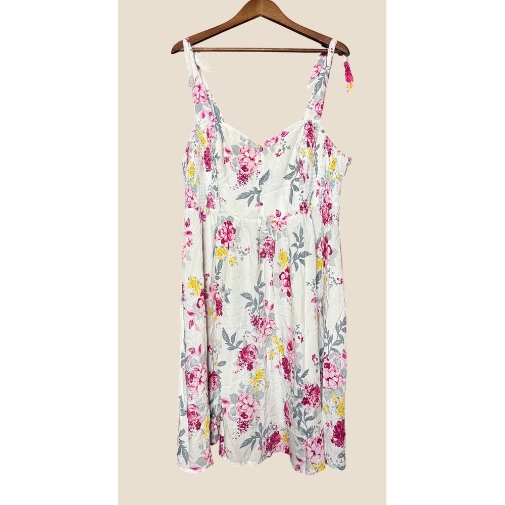 Torrid Floral Sun Midi Dress Women 2X White Good Tie Shoulder Smocked Back